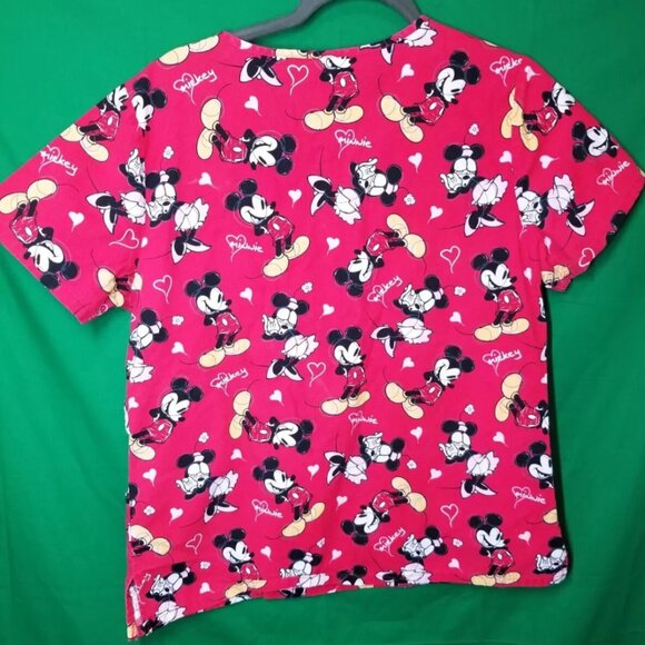 MINNIE MICKEY MOUSE DISNEY Red Hearts Scrub Top Women’s Size Medium Nurse - Picture 2 of 5